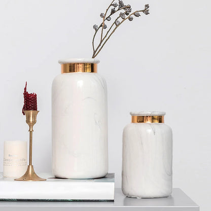 Sleek Marble Ceramic Vase With Gold Trim