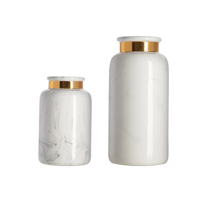 Sleek Marble Ceramic Vase With Gold Trim